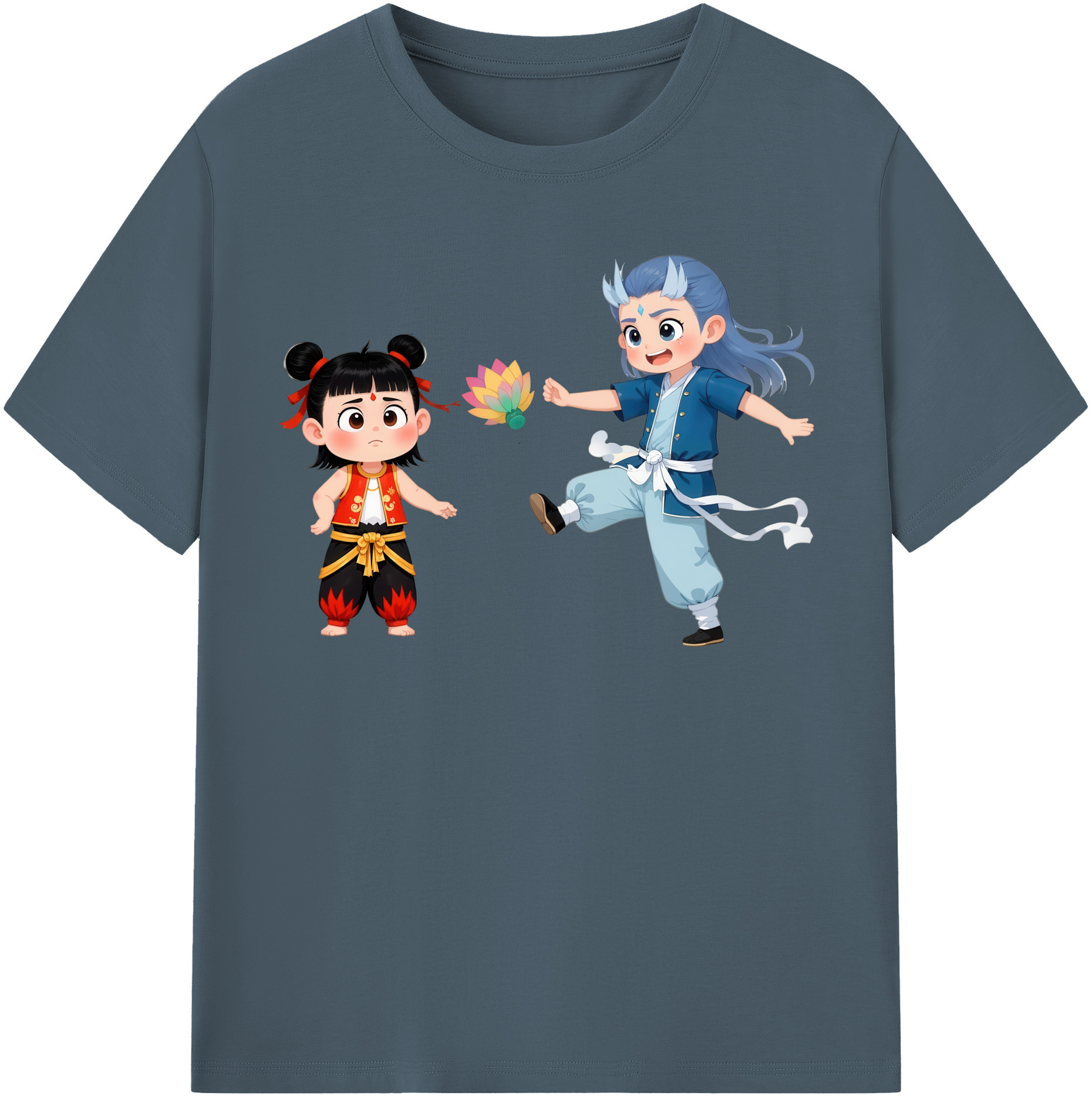 （画像用） Ne Zha 2 ナタ 魔童の大暴れ 綿100％半袖Tシャツ（フロントプリント）